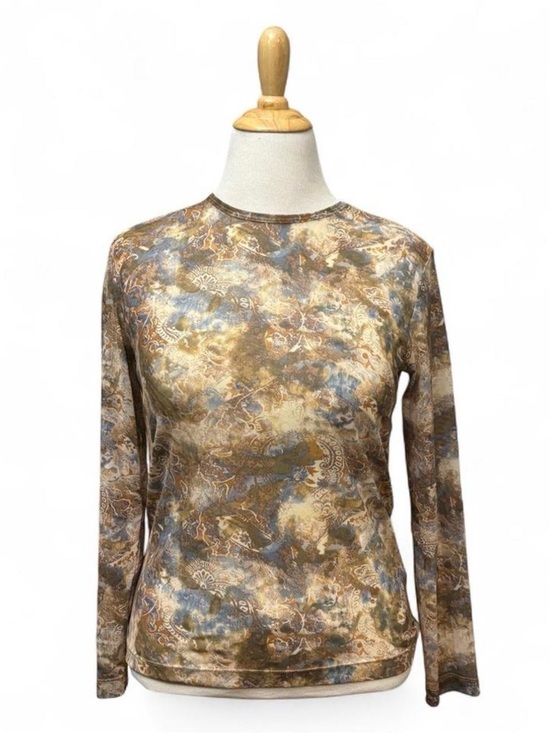 Meredith Tops - Vintage 90s Long Sleeve Sheer Mesh Top Medium Burnout Paisley Fairy Grunge